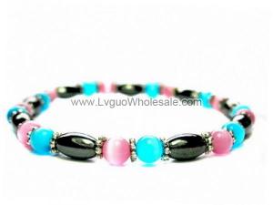 Hematite Oval Beads and Opal Cat's Eye Beads Bracelet